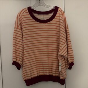 Pilcro Orange and Burgundy Striped Short Sleeve Tee